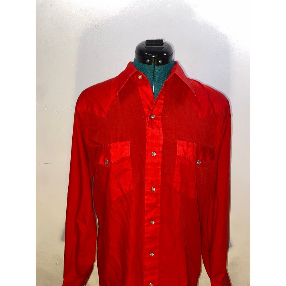 Open Range Mens Western Pearl Snap Shirt Red Long‎ Sleeve Cowboy Retro Preppy M